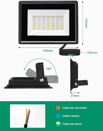Aigostar LED Flood Light Outdoor Indoor 100W 8700LM Cool White 6500K LED Spotlight Projector IP65 Waterproof LED Outdoor Floodlight for Bright Garden Garage Sports Field Yard (30W, 2 pcs)