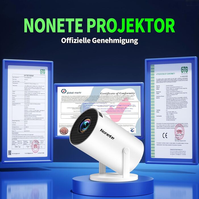 4K проєктор Beamer Full HD 1080P Mini з Wi-Fi 6 та Bluetooth 5.2, Android, портативний, 270° обертання, автоматична корекція трапеції, для PC/HDMI/USB, з мишкою та пультом, білий