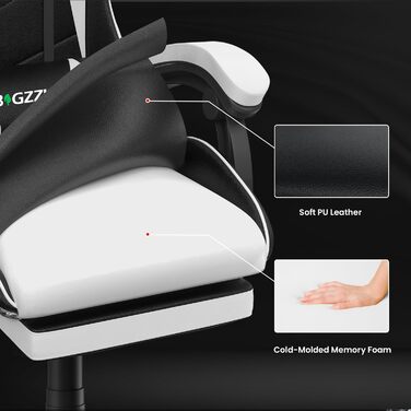 Геймерське крісло Bigzzia Ergonomic з підлокітниками, подушкою для попереку та голови, регульованою висотою, з підставкою для ніг - Білий
