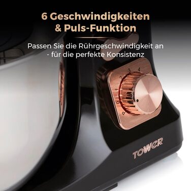 Tower 1000W 3-in-1 Stand Mixer with 6 Speed Settings & Pulse - Rose Gold