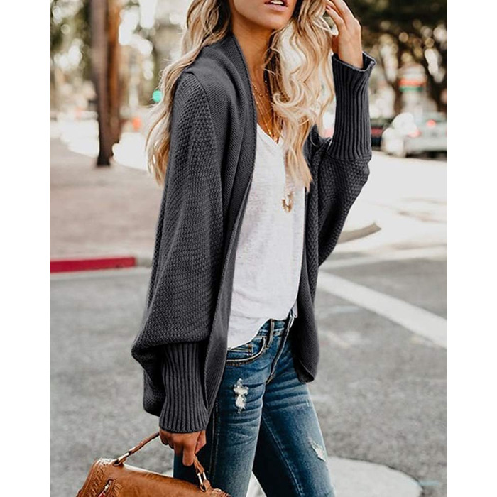 Жіночий кардиган Mafulus: об'ємний в'язаний кімоно, вільний крій, відкритий фасон, колір - темно-сірий