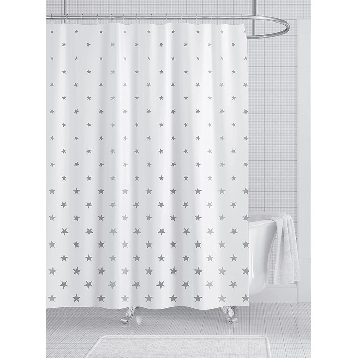 Штора для душу YOUNG DA текстильна біло-сіра з малюнком 