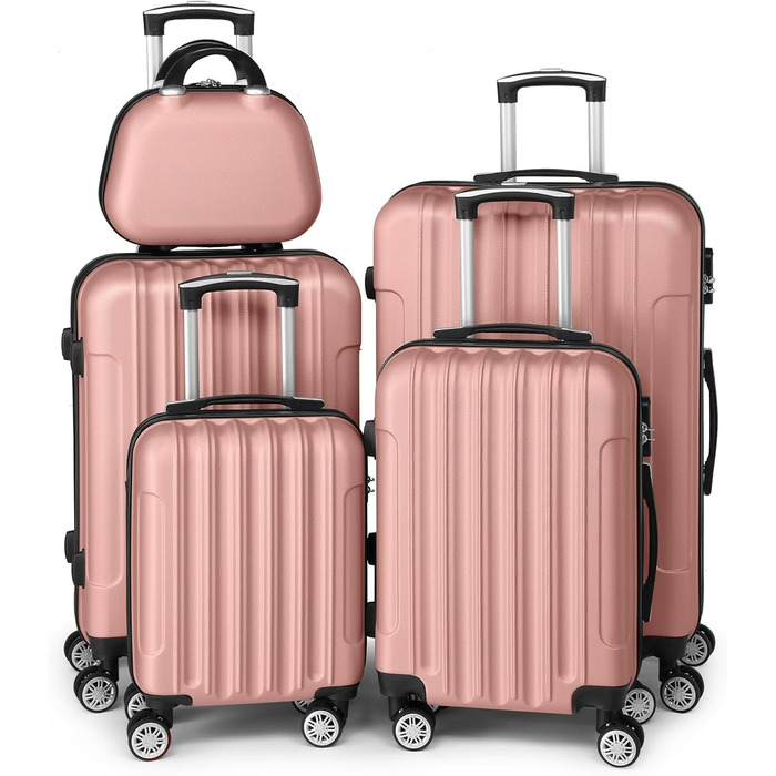 Набір валіз LEADZM 5 в 1: дорожній набір з косметичною сумкою, жорсткий кейс з ABS, телескопічна ручка, ручна поклажа (Турквіс)