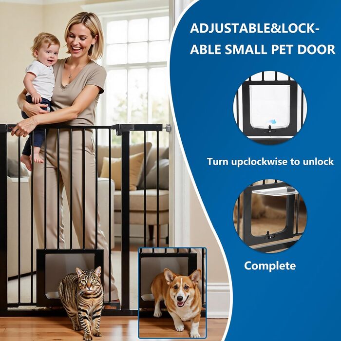 Дитячий захисний бар'єр UBRAVOO для дверей та сходів, 100 см, безпечний, автоматичне закриття, потрійна защіпка, ширина 76-104 см, чорно-білий