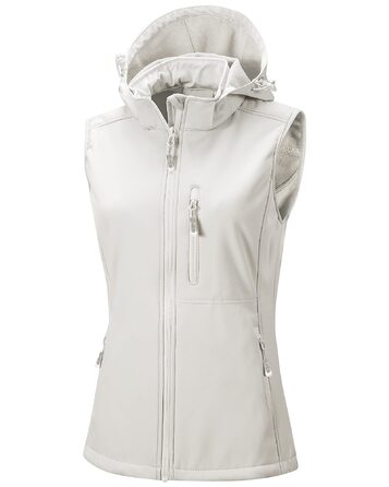 Жіноча софтшеллова жилетка 33000ft з капюшоном, флісовою підкладкою та 5 кишенями для їзди на конях, бігу та піших прогулянок (4XL, Білий)