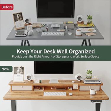 FEZIBO Electric Standing Desk with 2 Drawers, 140x60cm - Adjustable Height Desk with Memory Control, Anti-Collision System, Light Brown Home Office Desk