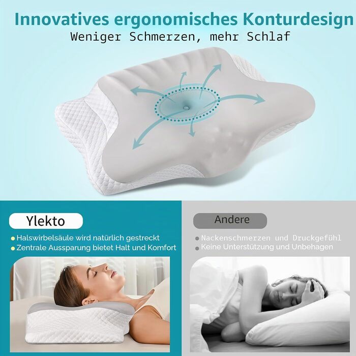 Ергономічна ортопедична подушка для шиї з ефектом пам'яті (Memory Foam) для полегшення болю та підтримки шиї, охолоджуюча подушка для сну, сіро-біла