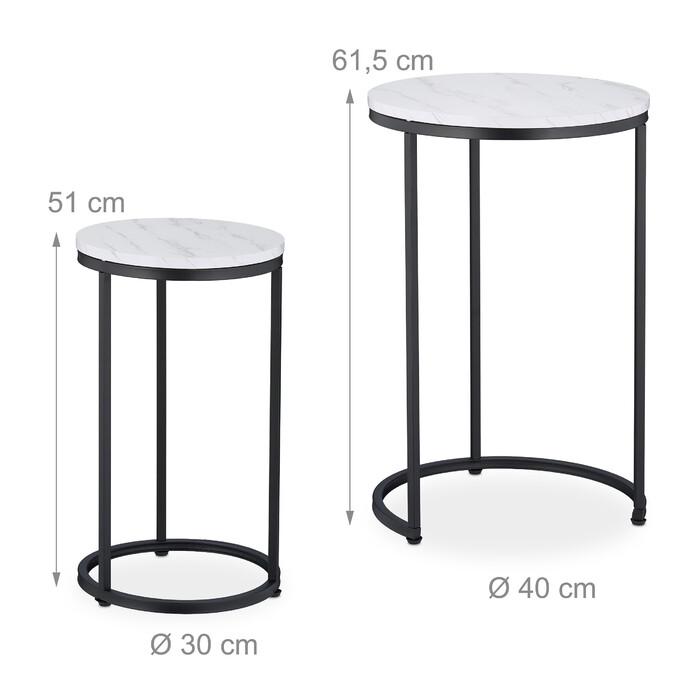 Relaxdays Side Table Set of 2, Marble Look & Metal