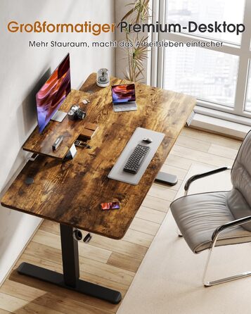 Adjustable Height Standing Desk with Monitor Stand - Electric Ergonomic Desk, 120x60cm & 180x80cm White/Vintage Brown