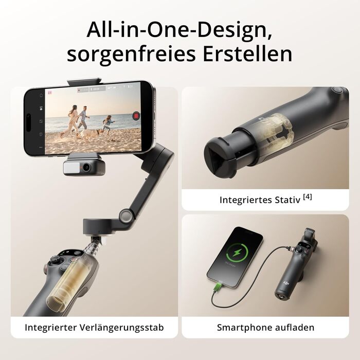 Стабілізатор DJI Osmo Mobile 7P + Mic Mini TX (Polarweiß) – Gimbal для iPhone/Android з мікрофоном, інтегрований штатив та подовжувач, 3-осьова стабілізація
