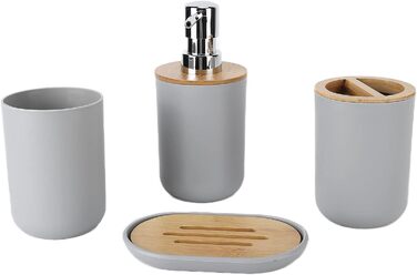 Набір аксесуарів для ванної кімнати на 4 предмети: тримач для зубних щіток, мильниця, дозатор для лосьйону, стакан для ополіскувача, сучасне оздоблення для дому та готелю (сірий)