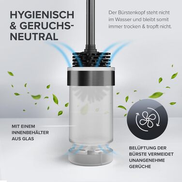 Набір для чищення унітазу Ovimar Finnkona: щітка, кріплення на стіну без свердління, силіконова щітка, функція вентиляції, сталь з порошковим покриттям, змінний насадок (Gunmetal, для кріплення)