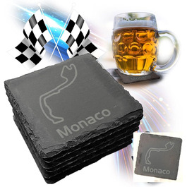 Nürburgring Coasters for Drinks, 6-Piece Set of Slate Coasters, for Home and Dining Room, Decoration, Racing Fans (Monaco)