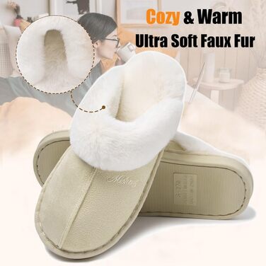 Зимові домашні тапочки для жінок та чоловіків з штучного хутра - теплі, м'які, з антиковзким покриттям (38.5/40 EU, пісок)