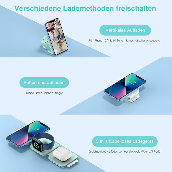 Зарядна станція 3-в-1 для подорожей: Apple Watch, iPhone, AirPods (зелена)