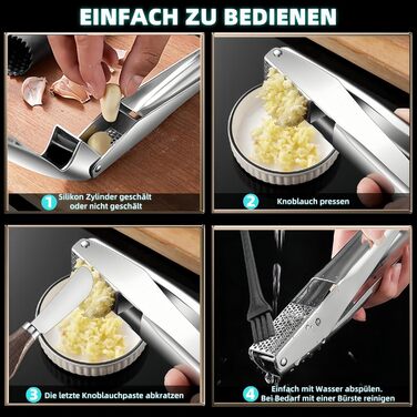 Прес для часнику та імбиру з нержавіючої сталі 18/8, велика чаша, не потребує очищення, стійкий до миття в посудомийній машині, гарантія 5 років