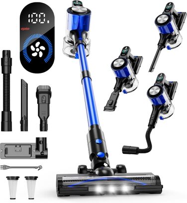 Бездротовий акумуляторний пилосос 50000Pa/500W з дисплеєм, 3 режими, антизаплутувальна щітка, док-станція, 1л, тихий, для шерсті тварин/килимів/підлоги/авто