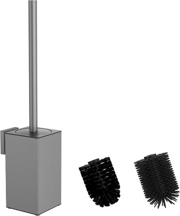 Набір для чищення унітазу з нержавіючої сталі 304, комплект з щіткою та тримачем для стіни, 2 насадки (сірий квадрат)
