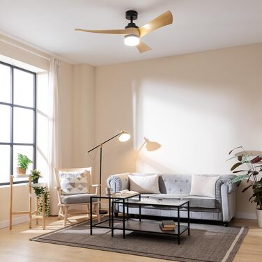 Стельовий вентилятор Cecotec EnergySilence Aero 5280 LightWood з LED підсвіткою 18W, 132 см, DC-мотор, пульт, таймер, чорний/дерево