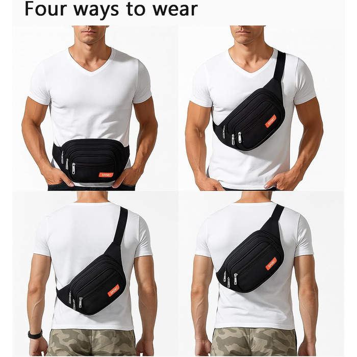 Гребельна сумка GraceTop для спорту та активного відпочинку. Чорна сумка на пояс з 4 кишенями на блискавці та регульованим ремінцем. Підходить для бігу, їзди на велосипеді, походів та кемпінгу. Водонепроникна.