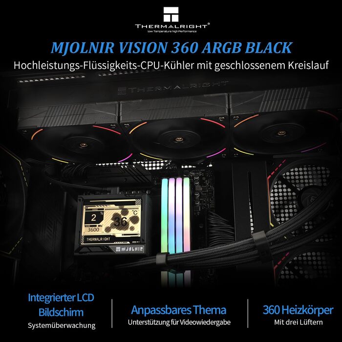Thermalright Mjolnir Vision 360 ARGB: Смарт-система водяного охолодження з IPS LCD дисплеєм для AM5/LGA 1700/1851, білий корпус
