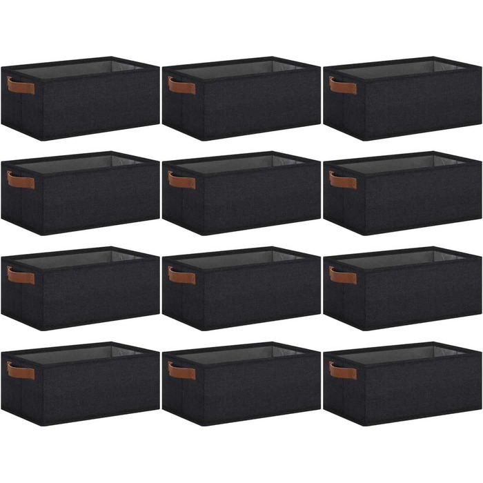 Ghvyenntte Storage Baskets (6 Pieces), small fabric storage baskets, foldable, 30 x 20 x 13 cm, organizer baskets with PU handles, decorative square baskets for closet, shelves, cabinet (Small-11.8