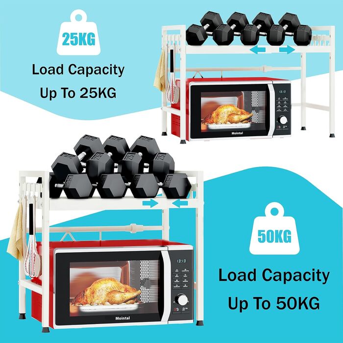 Регульована підставка для мікрохвильової печі, 2-рівнева, розширювана, з вуглецевої сталі, з 8 гачками, для кухні