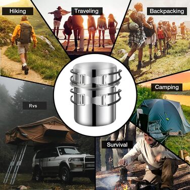Набір кухонного посуду для кемпінгу з нержавіючої сталі, набір для приготування їжі в походах, міні-плита для кемпінгу, походів, пікніків та трекінгу