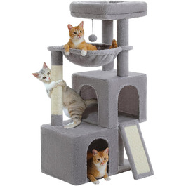 Дерев'яний будиночок для котів PETEPELA 104 см з гамаком, лежаком та когтеточкою (сірий)