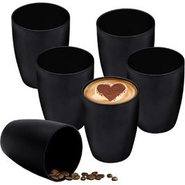 Набір чашок для кави та чаю 6 шт. 340 мл, чорний матовий, кольорові всередині. Керамічні чашки з ручкою та без.