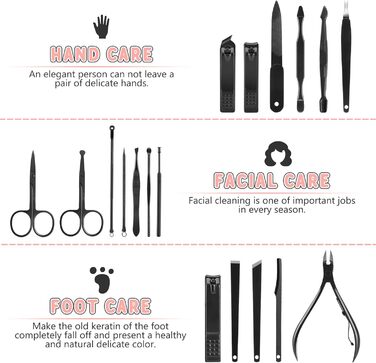Набір для манікюру 19 предметів: професійний ніж для обрізання нігтів з нержавіючої сталі, чорний шкіряний футляр, портативний набір для догляду за нігтями для подорожей або дому, подарунок