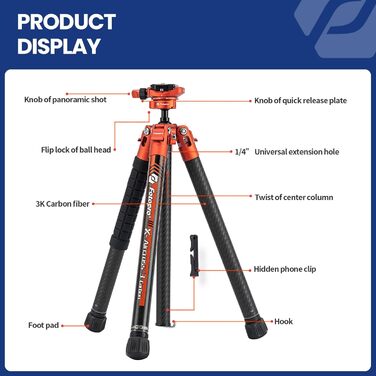 Штатив Fotopro Carbon X-Aircross 3 Lite: Легкий карбоновий штатив 151 см з кульковою головкою 360° та швидкознімною платформою. Макс. навантаження 10 кг, блакитний.