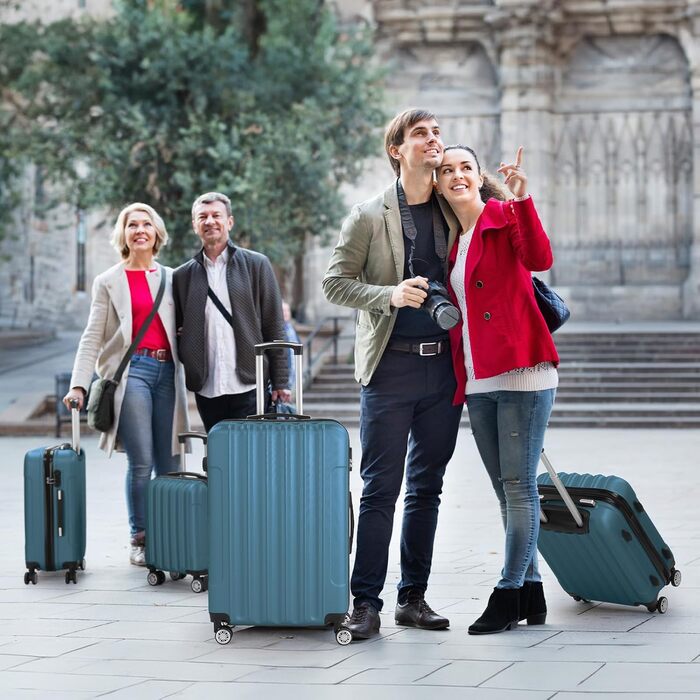 Набір валіз LALAHO 3/4/5 шт. з косметичками, ABS, для подорожей, ручна поклажа (Marineblau-4)