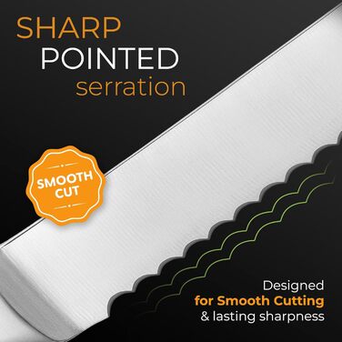 Ніж для хліба Orblue з нержавіючої сталі з хвилястим лезом - професійний кухонний ніж, ідеальний для хліба, багелів та випічки, чорний