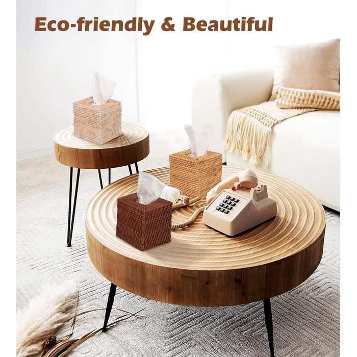 Rattan Cosmetic Tissue Box, 14 x 14 x 14.5 cm, Handwoven Square Tissue Box, Natural Decorative Tissue Box, Tissue Holder (Square, Honey Brown)