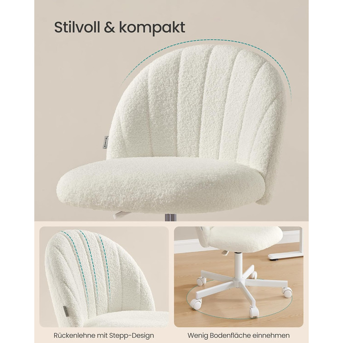 Офісний стілець SONGMICS з м'яким сидінням (фліс), регульована висота, кремово-білий - для дому, офісу, спальні