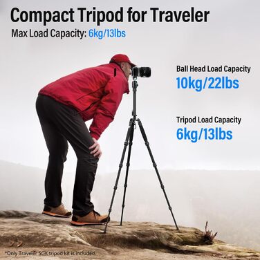 Штатив SIRUI Traveler 5CX з вуглецевого волокна, компактний, легкий, з головкою B00K, Arca Swiss Plate, вантажопідйомність 6 кг, вага 0,9 кг, висота у складеному стані 33 см