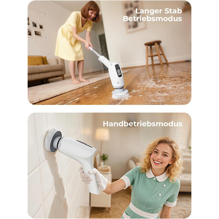 Електрична щітка для прибирання 9 в 1 з набором насадок, 70 хв зарядки, для ванної, плитки, авто, біла