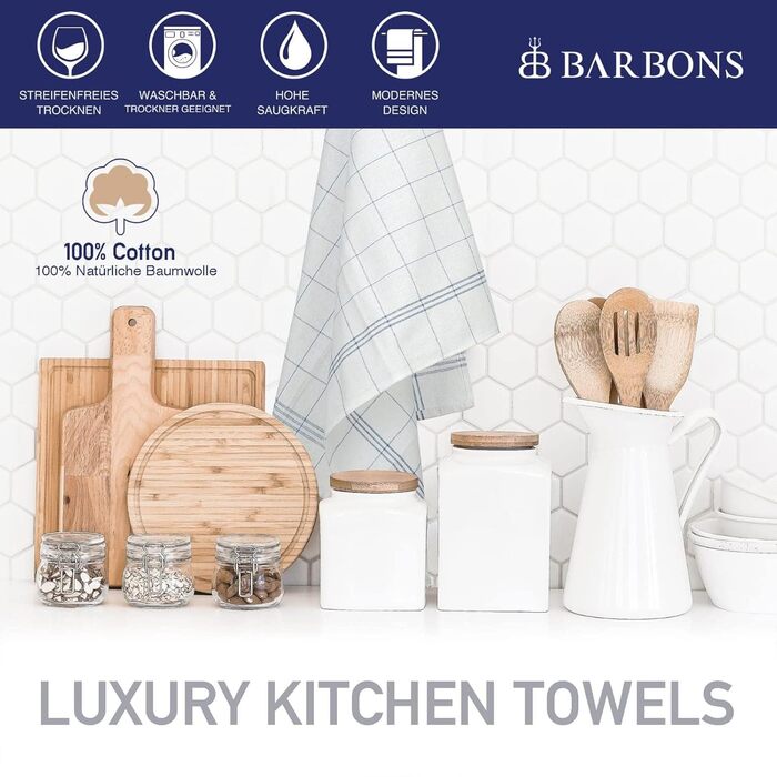 BARBONS 40-Piece Dish Towel Set, Cotton, 50x70 cm – Extremely Absorbent, Oeko-TEX Certified, Drying Towels for the Kitchen, Kitchen Hand Towels, Dishcloths, Dish Towels, Washable up to 60°C, Blue