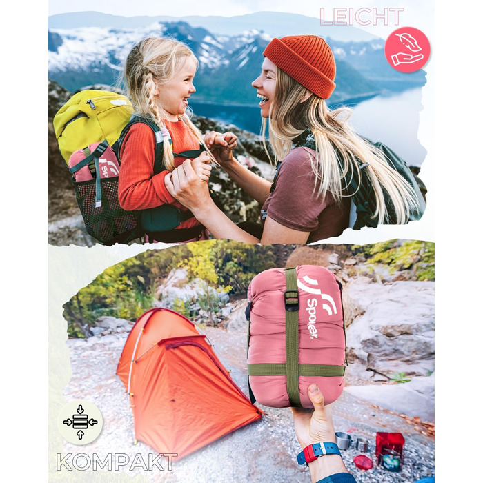 Sportneer Summer Sleeping Bag - Lightweight, Waterproof Camping Sleeping Bag for Backpacking, Hiking & Travel (Pink)