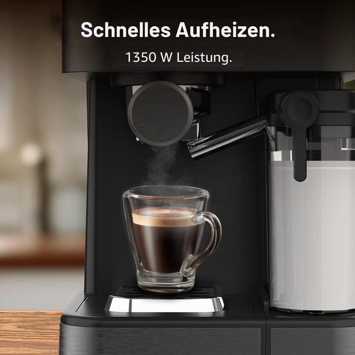 Кавомашина еспресо Cecotec Power Espresso 1350 Вт, 20 Бар, сенсорний дисплей, резервуар 1.5 л, капучинатор, подвійний холдер (ColdBrew Latte Dark)