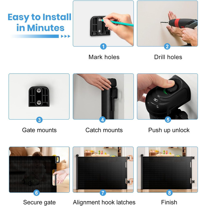 Захист від падіння для дітей Nalezuns: висувний захист для сходів, 0-180 см, сірий/чорний