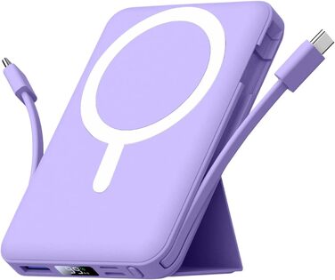 Power Bank Azmuth MagSafe 10000mAh для iPhone з LED дисплеєм, бездротова зарядка, білий (фіолетовий)