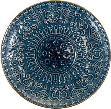 Набір посуду Elama Rund з 16 частин з емальованого фарфору, тиснення, океаново-блакитний та зелений, з коричневим контуром