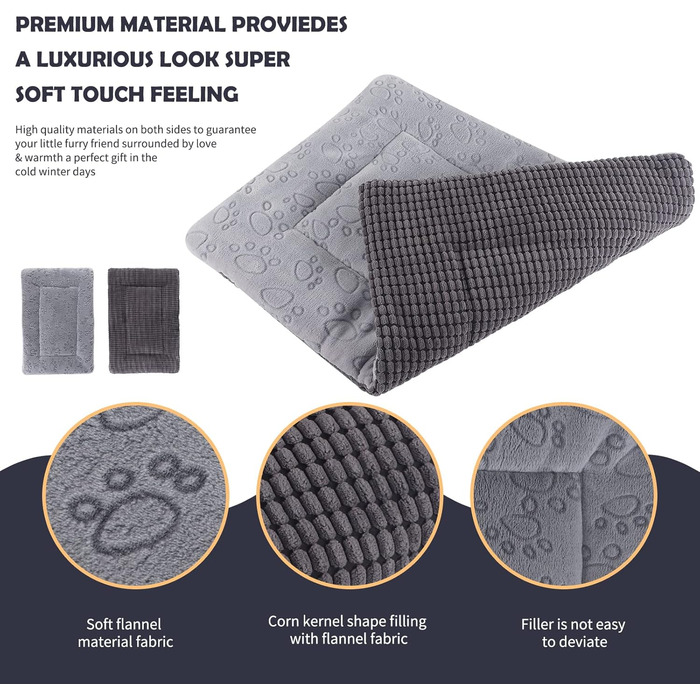 IEUUMLER Dog Bed Washable Dog Mat, Fluffy Soft and Warm Dog Blanket for Travel, Cat Cushion for Large and Small Dogs or Cats FC014 (Gray, 106 * 71cm)