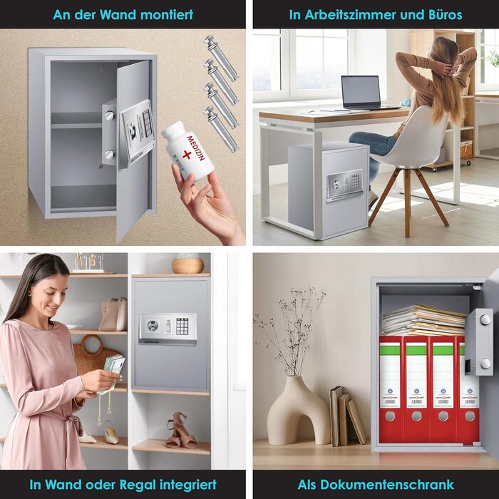 Електронний сейф KESSER® настінний, 31x20x20 см, з подвійним замком, LED підсвіткою, сталевий (срібний, XL)
