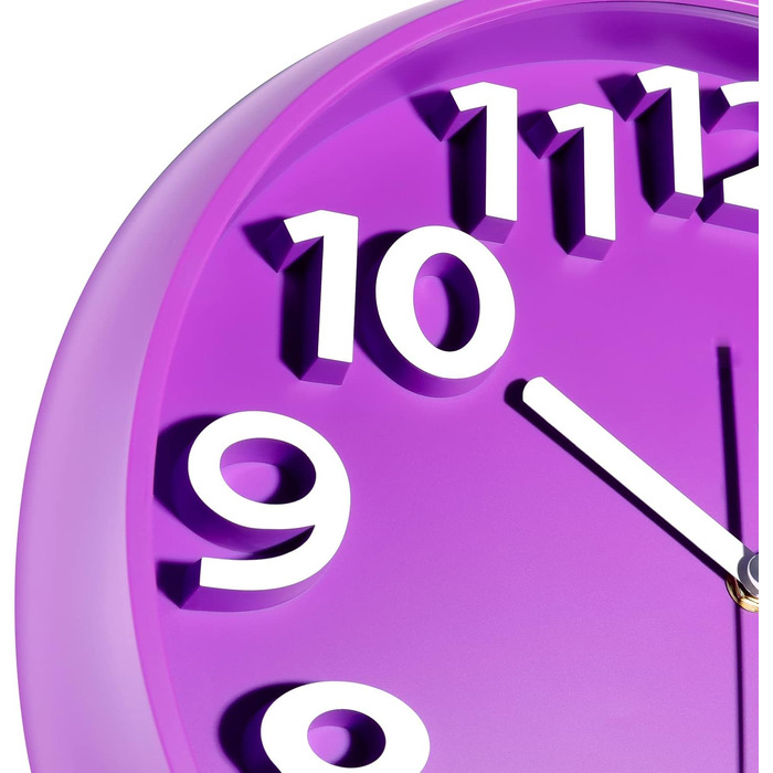 Plumeet 40.6cm Extra Large Wall Clock, Non-Ticking Silent Quartz Decorative Clocks, Modern Style Good for Living Room, Kitchen, Living Room, Bedroom, Office, Large 3D Number Display, (White) (25 cm, Violet)