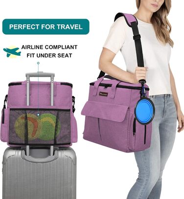 Транспортувальна сумка для тварин, схвалена авіаперевізниками, дорожній набір для собак та котів на вихідні, сумка-органайзер з багатофункціональними кишенями, Рожевий (Рожевий, 41 x 20 x 36 см)