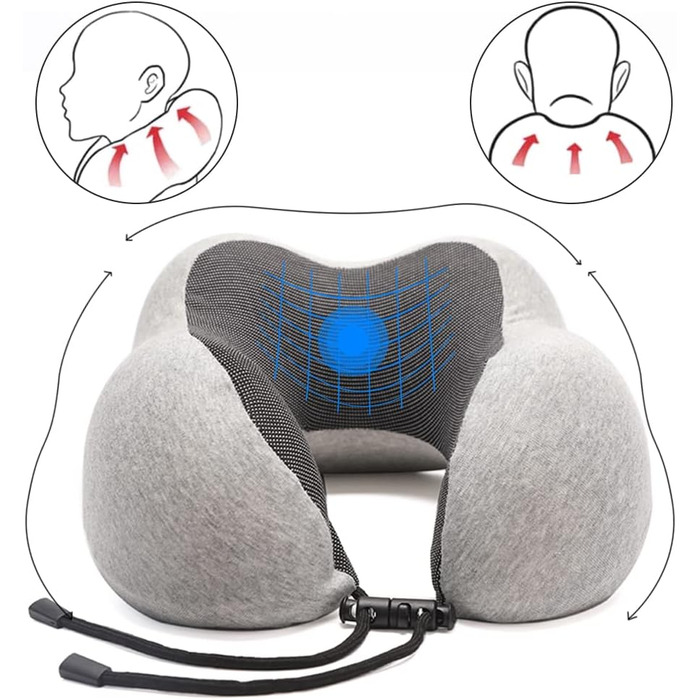 Подушка для шиї Gvolatee з маскою для сну та берушами - знімний чохол, Memory Foam, блискавка, з сумкою для зберігання - подушка для подорожей, колір: сірий