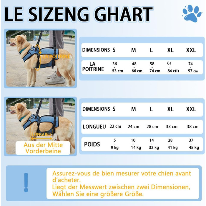 Підтримка для собак COODEO - дихаючий реабілітаційний пояс для літніх собак з проблемами суглобів, артритом або паралічем, повна підтримка тіла з регульованими ручками (Блакитний, L)